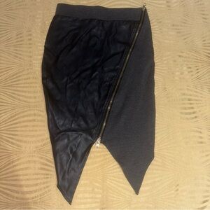 Asymmetric Faux Leather & Knit Skirt - Black/Grey